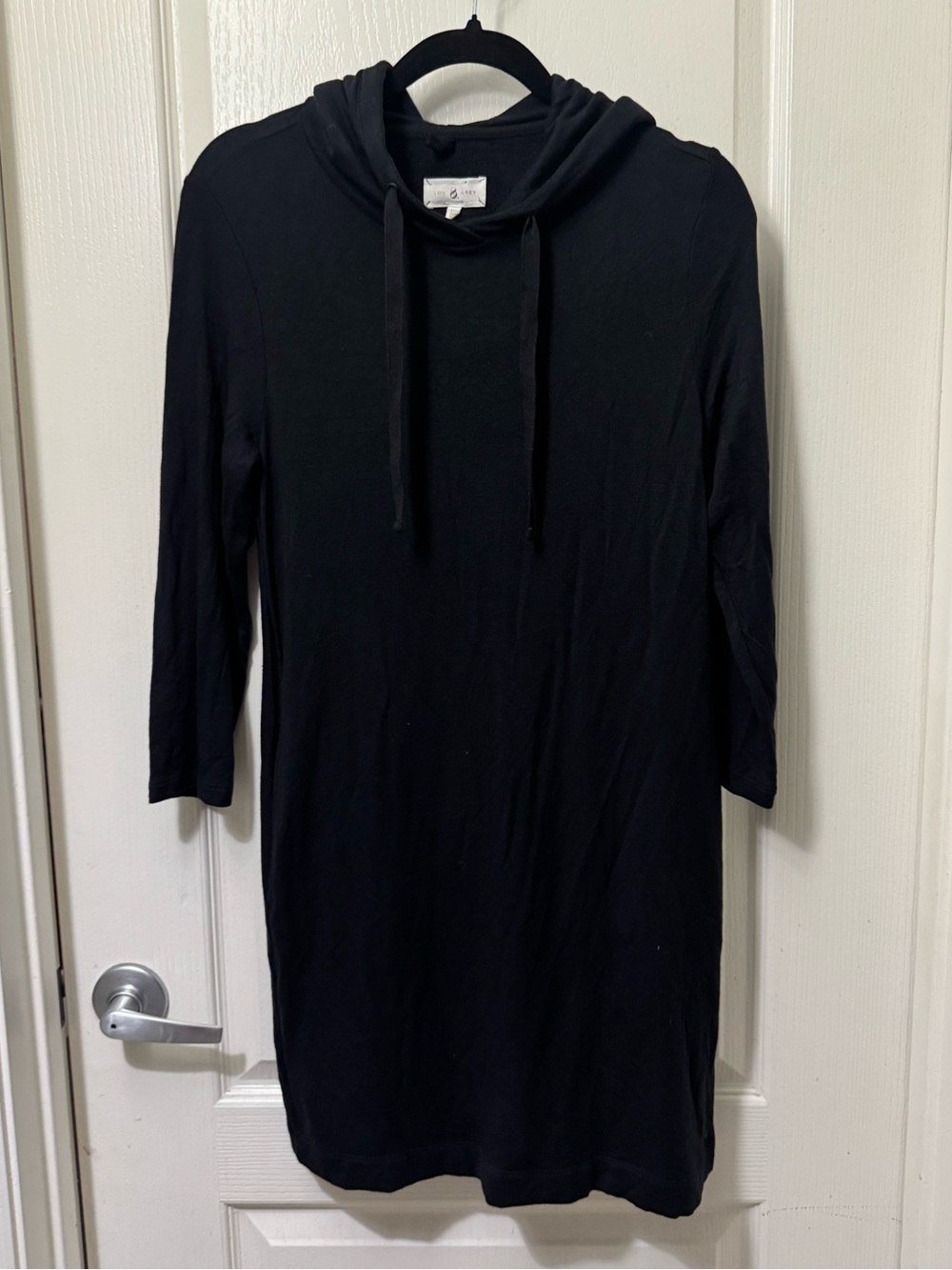 Lou & Grey Black Hooded Knit Long Sleeve Dress